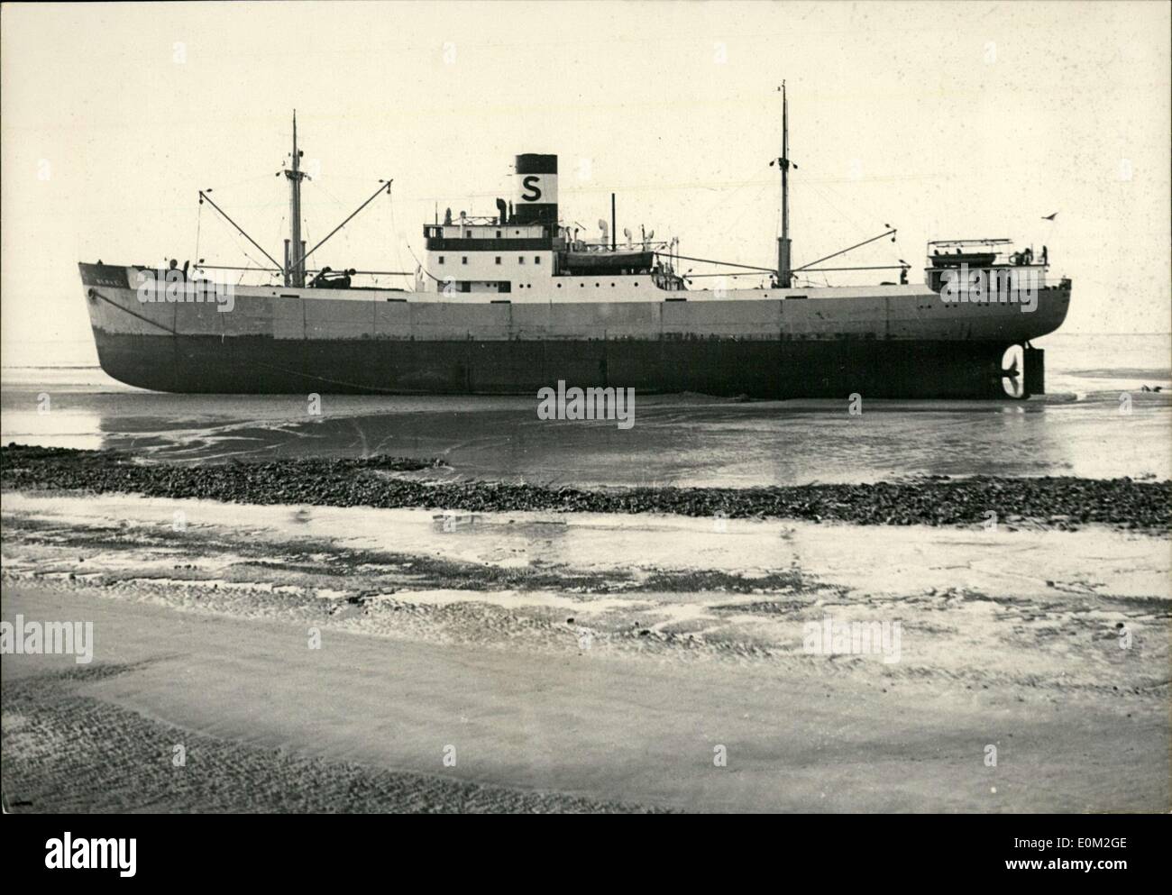 20. März 1953 - läuft schwedische Frachtschiff '' Berkel'' auf Grund in der Nähe von Honfleur, Frankreich ES Stockfoto