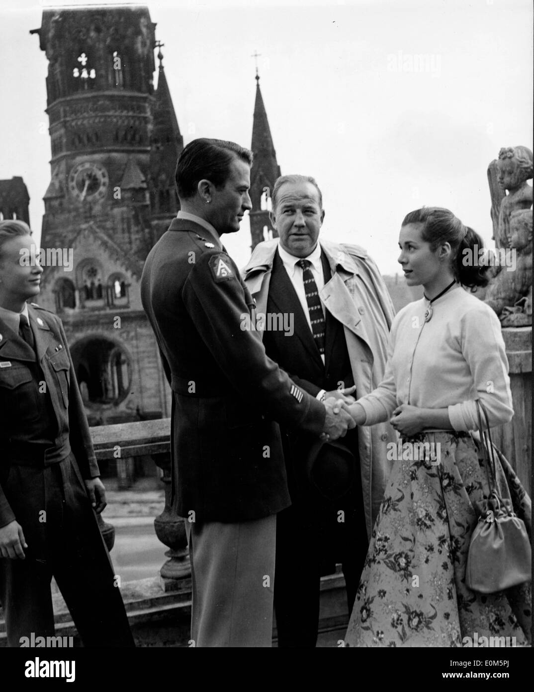 Schauspieler Gregory Peck am Set von "Mann in der Nacht" Stockfoto