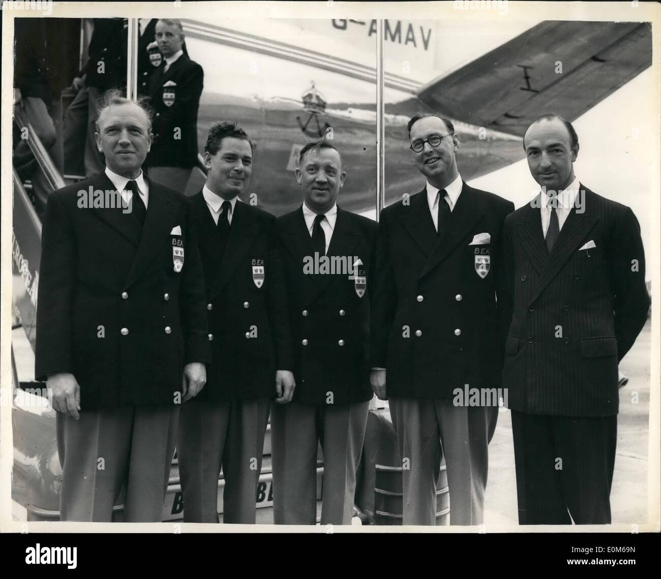 Sept. 09, 1953 - B.E.A Noch in der Luftrennen. Herr Peter Masefield, Chief Executive der British European Airways, sagte heute, dass sie Eintrag vom nächsten Woche Trans World Air Race Anfang dieses Jahres zog sich zurück, sondern nach obersten Ebene spricht sie als ein Vickers Viscount Verkehrsflugzeug neu eingegeben. Die Vickers Viscount R.M.A Endeavour das Gas turbiniert angetriebene Verkehrsflugzeug ist nun bereit für den Wettbewerb, die längsten und schwersten jemals geplant Stockfoto