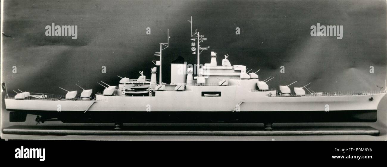 11. November 1953 - neue Cruiser für französische Marine: kleines Modell des neuen französischen Cruiser '' Colbert'' im Bau in Brest. Die Details sind / 8.475 Tonnen, Länge 180 m, breite 19m.70, speed 32 Knoten. macht 86.000 h.p. Stockfoto