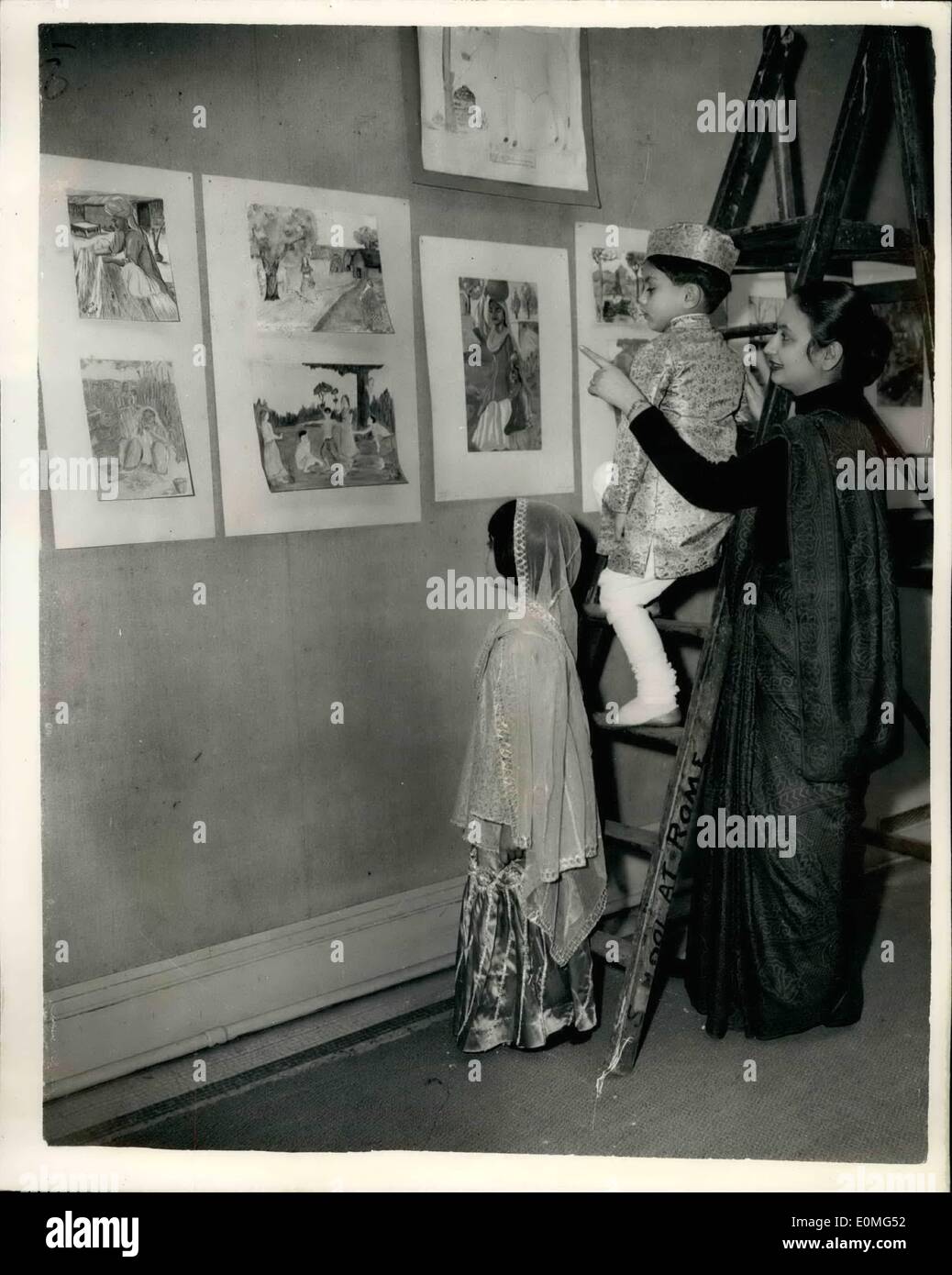 1. Januar 1955 - Kinder Kunst aus dem Orient... Vorschau bei Imperial Institute: eine Vorschau fand heute Vormittag im Imperial Stockfoto