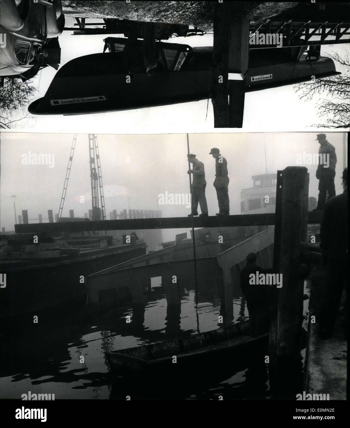 1. Januar 1956 - im Bild ist das Passagierschiff '' Herrsching,'' die Deggendorfer Werft erbaut wurde. Leider sank das Schiff. Sie können das Deck auf dem Foto unten sehen. Oben ist ein Transport zum Ammersee. Präsident Jimmy Carter schüttelt Hände mit Leonid Breschnew in Vi Stockfoto