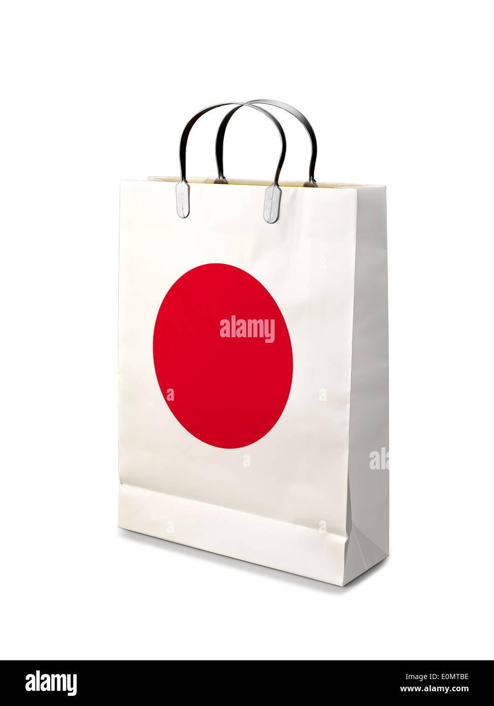 Einkaufstasche mit Japan Flagge. Retail-Geschäft auf weißem Hintergrund Stockfoto