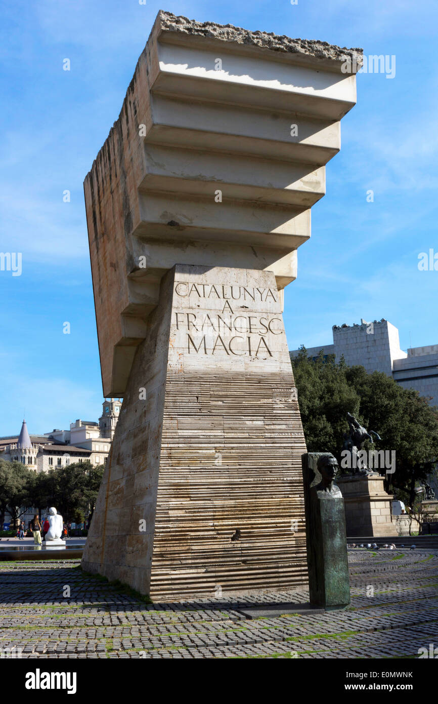 Denkmal für Francesc Macia, Plaça de Catalunya in Barcelona, Spanien Stockfoto