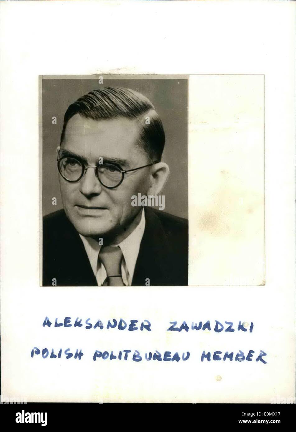 10. Oktober 1956 - Aleksander Zawadzki: Polnische Politbüro-Mitglied Stockfoto