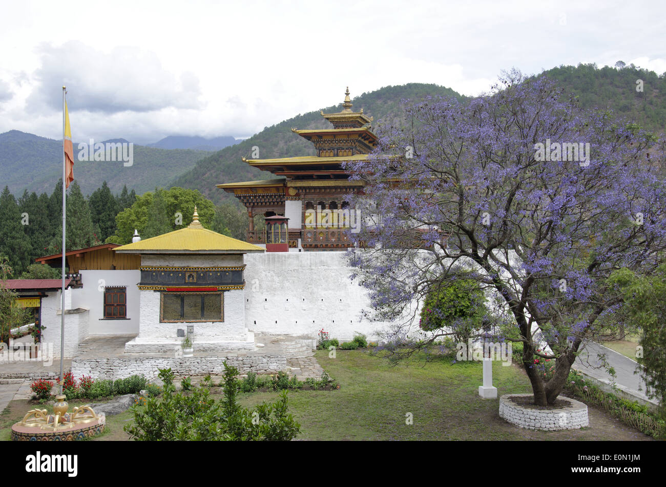 Eine Teilansicht der Punakha Dzong, auch bekannt als Pungtang Dechen Photrang Dzong, Punakha, Bhutan Stockfoto