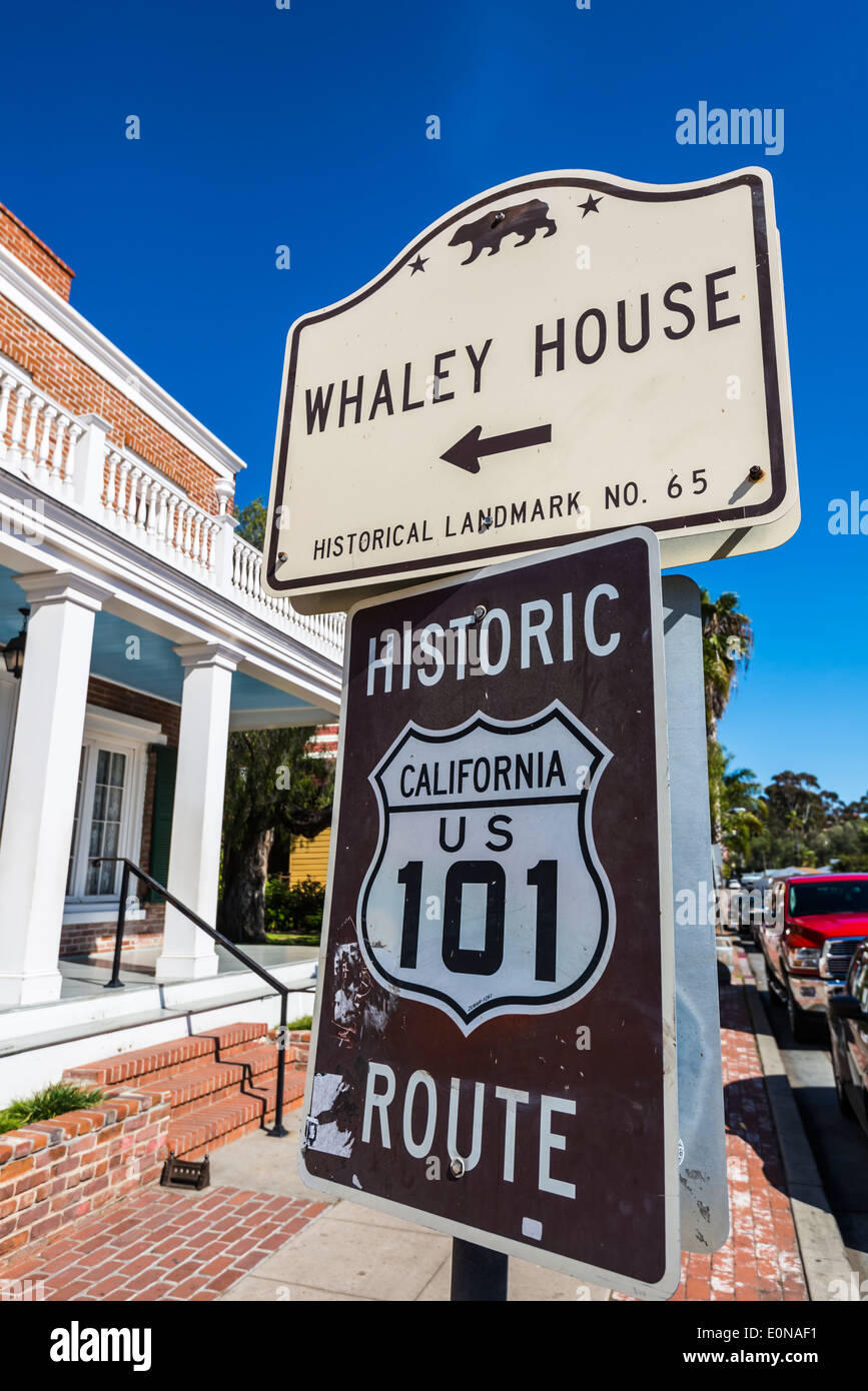 Whaley Hauszeichen. Old Town San Diego State Historic Park, San Diego, California, Vereinigte Staaten von Amerika. Stockfoto