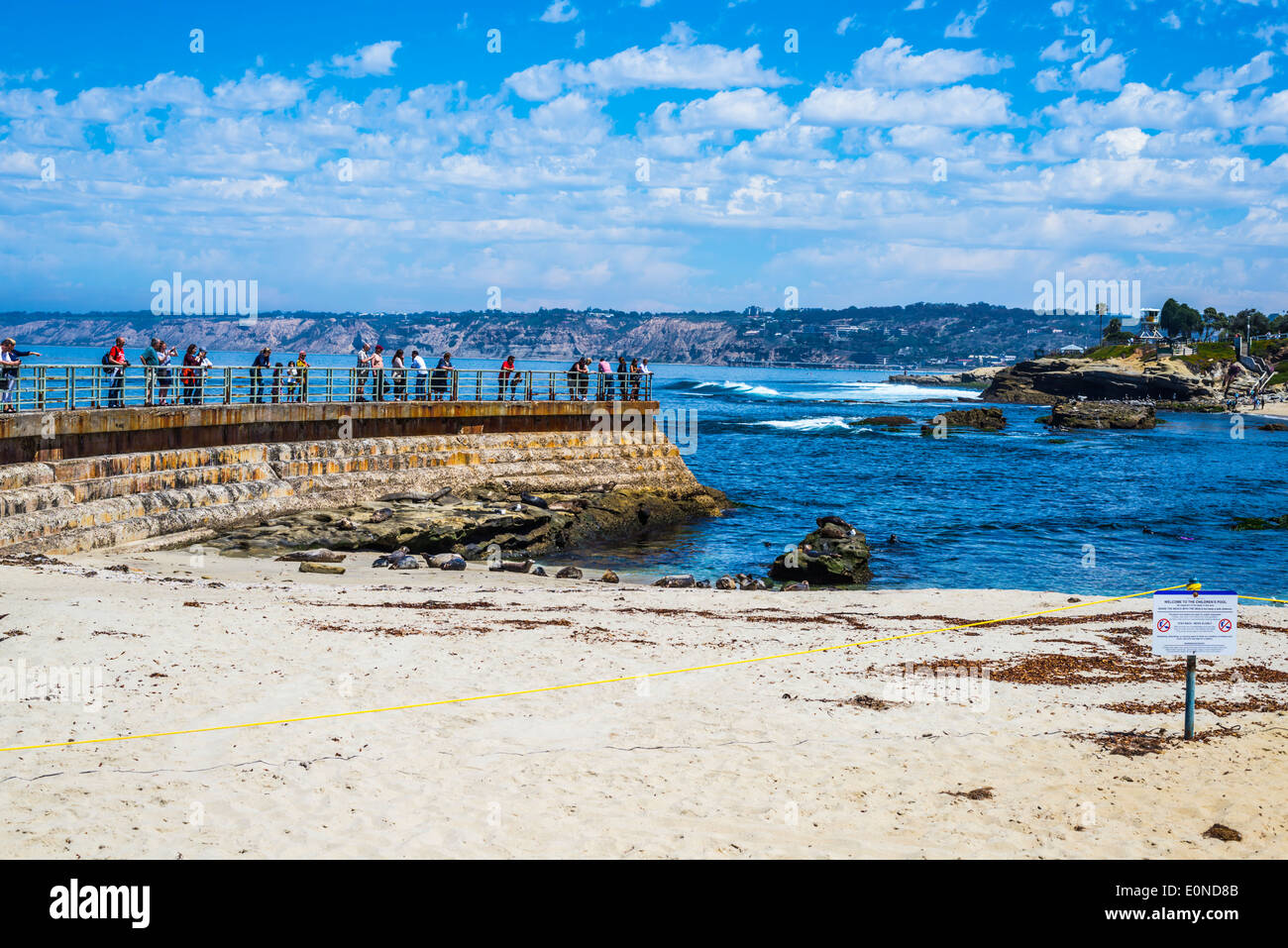 Menschen auf der Ufermauer an der Kinder Pool. La Jolla, Kalifornien, USA. Stockfoto