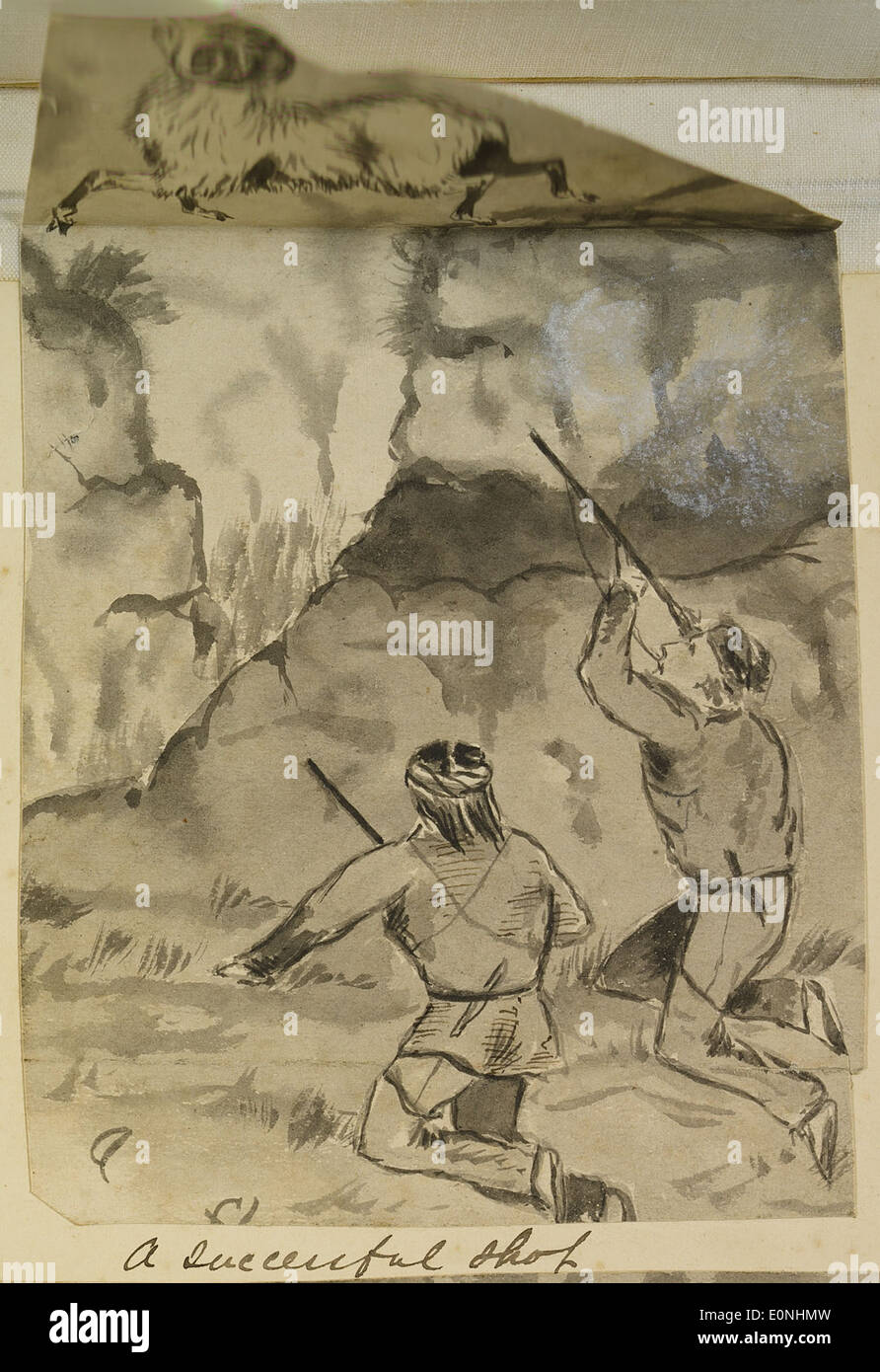 Ein Foto, das einen erfolgreichen Schuss aufnimmt, möglicherweise von einem Sportereignis oder einer militärischen Aktivität. Das Bild zeigt den Moment des Erfolgs und die Begeisterung, die mit dem Erreichen eines Ziels in einem wettbewerbsorientierten Umfeld verbunden ist. Stockfoto