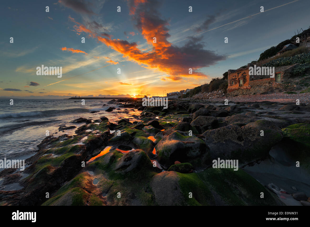La Caleta Strand. Tarifa, Cádiz, Andalusien, Südspanien, Europa. Stockfoto