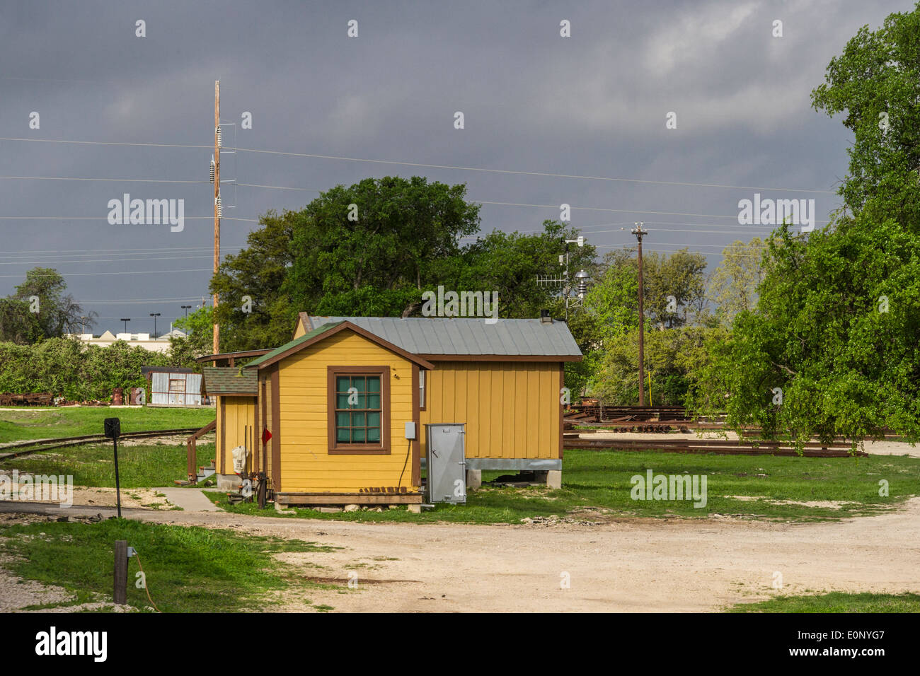 Austin Steam Train Vereinigung Rangierbahnhof an der Cedar Park, Texas, train Depot. Stockfoto