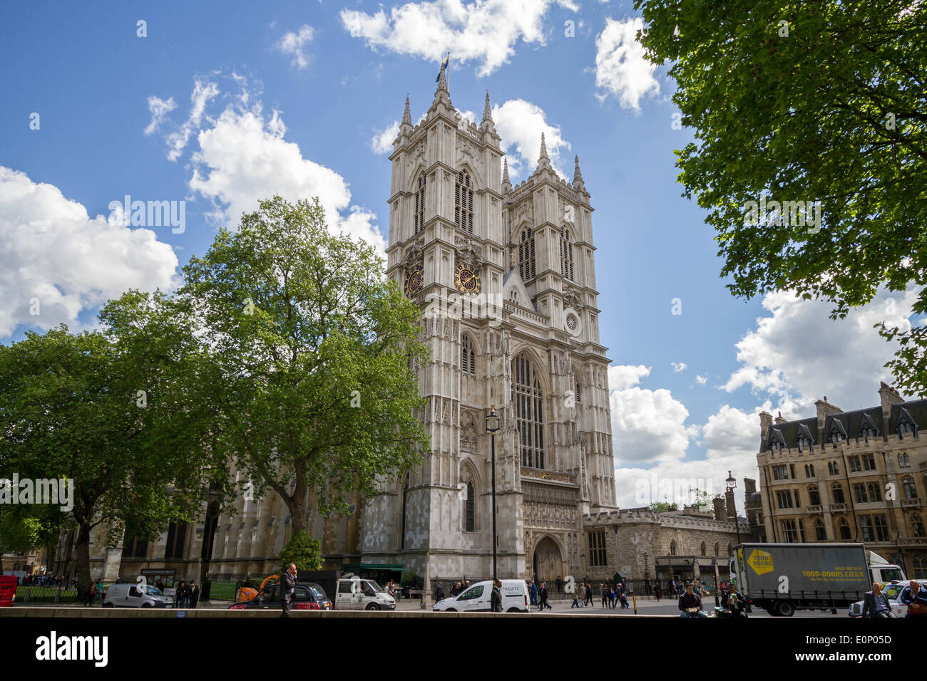 Westminster Abbey in London. Die Abtei Westfassade. Stockfoto