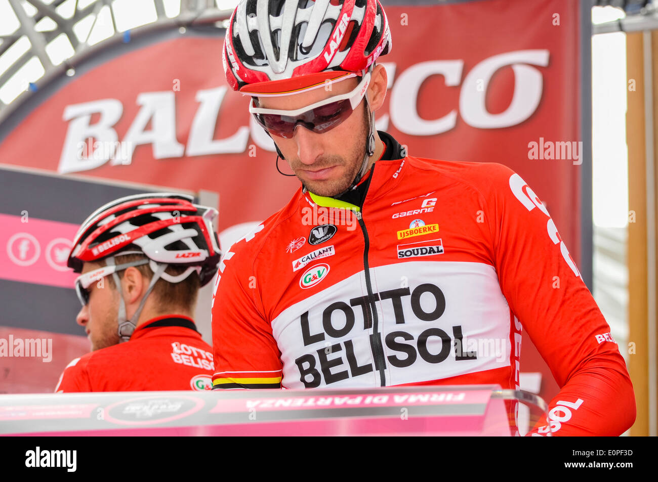 Belfast, Nordirland. 10 Mai 2014 - schließt Lars Bak (Dänemark, Lotto-Belisol) für die zweite Etappe des Giro d ' Italia Stockfoto