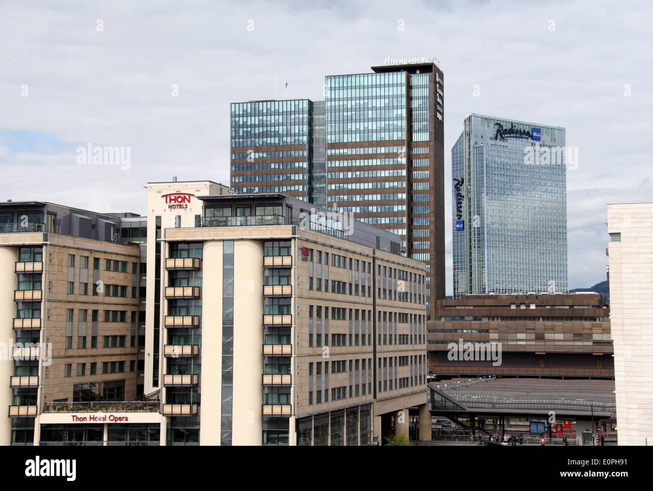 Neuer Hauptbahnhof Oslo Skyline Stockfoto