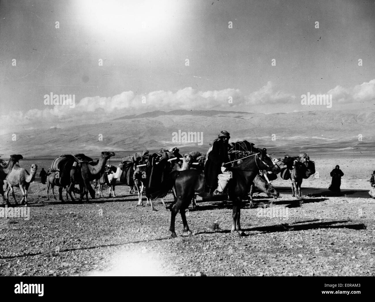 Sep 27, 1958; Beirut, Libanon; Libanesische Zigeuner, die die Berge und Ebenen mit ihren Kamelen durchstreifen, führen sie die gleichen nomadischen Stockfoto
