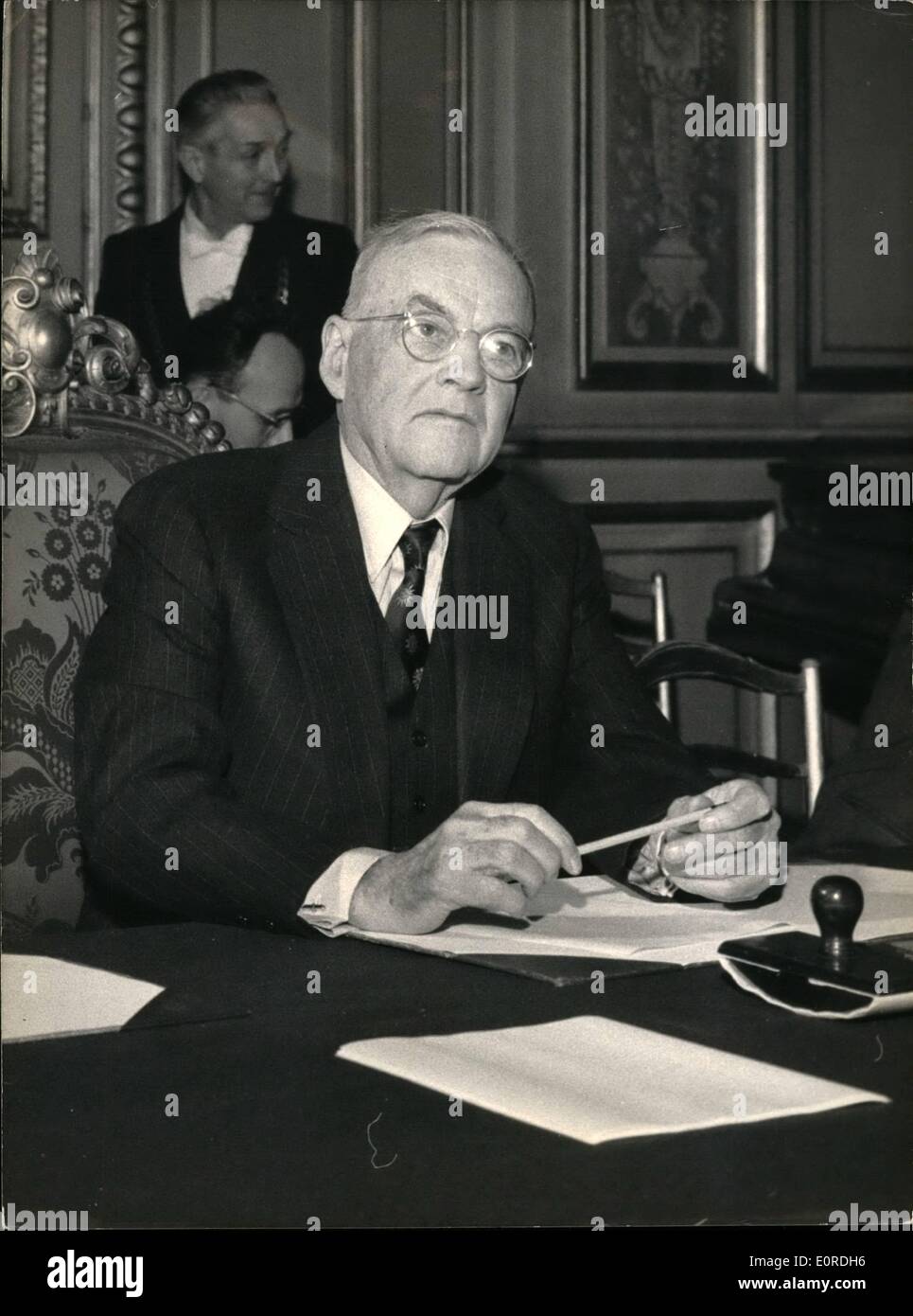 2. Februar 1959 - M. Dulles des Quai d ' Orsay: M. John Foster Dulles während der Gespräche. ZU Stockfoto