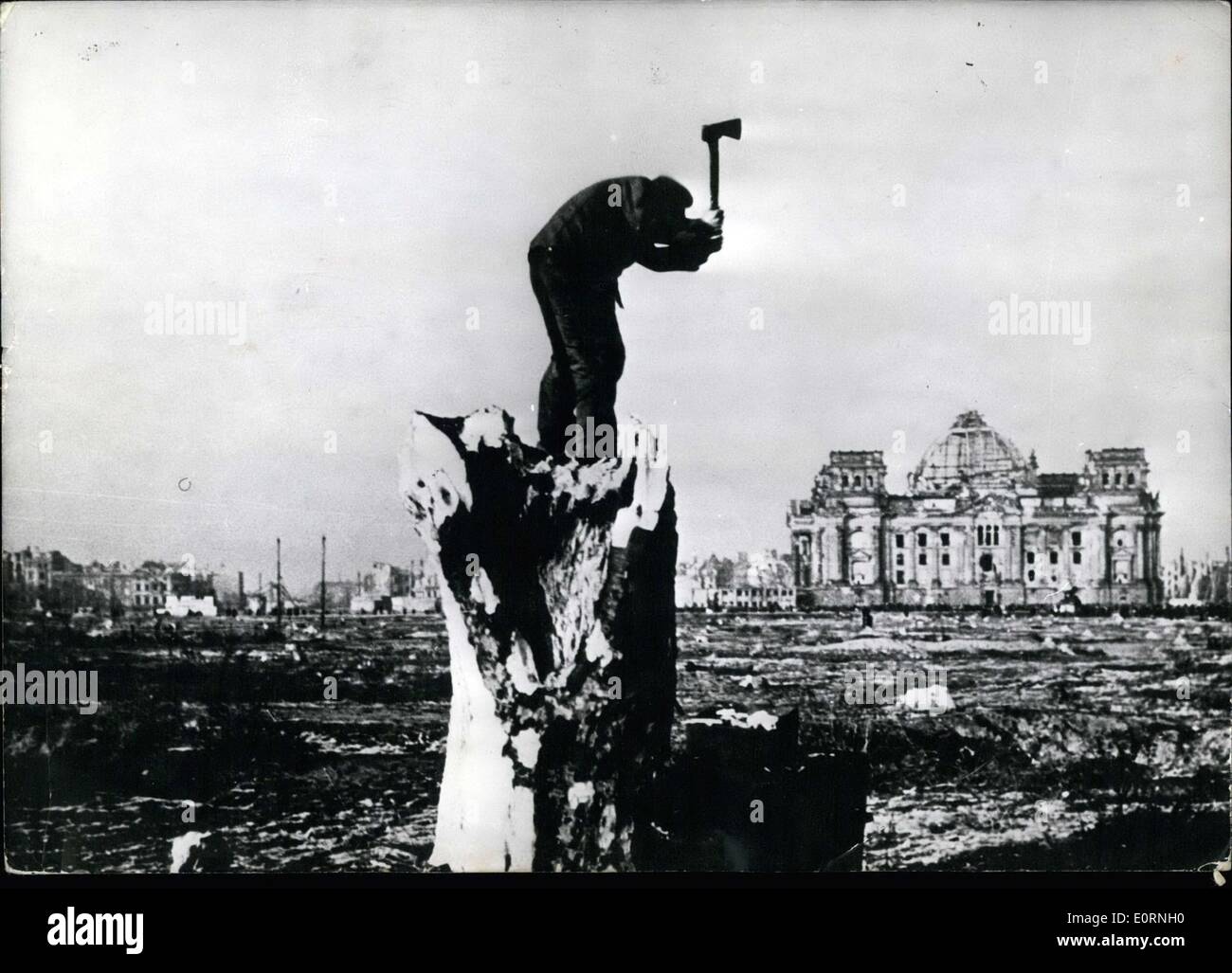 9. März 1960 - 15. Jahrestag des Endes des zweiten Weltkriegs. Berlin 1945: Blick auf den zerstörten Zoologischen Garten am Reichstag. Stockfoto