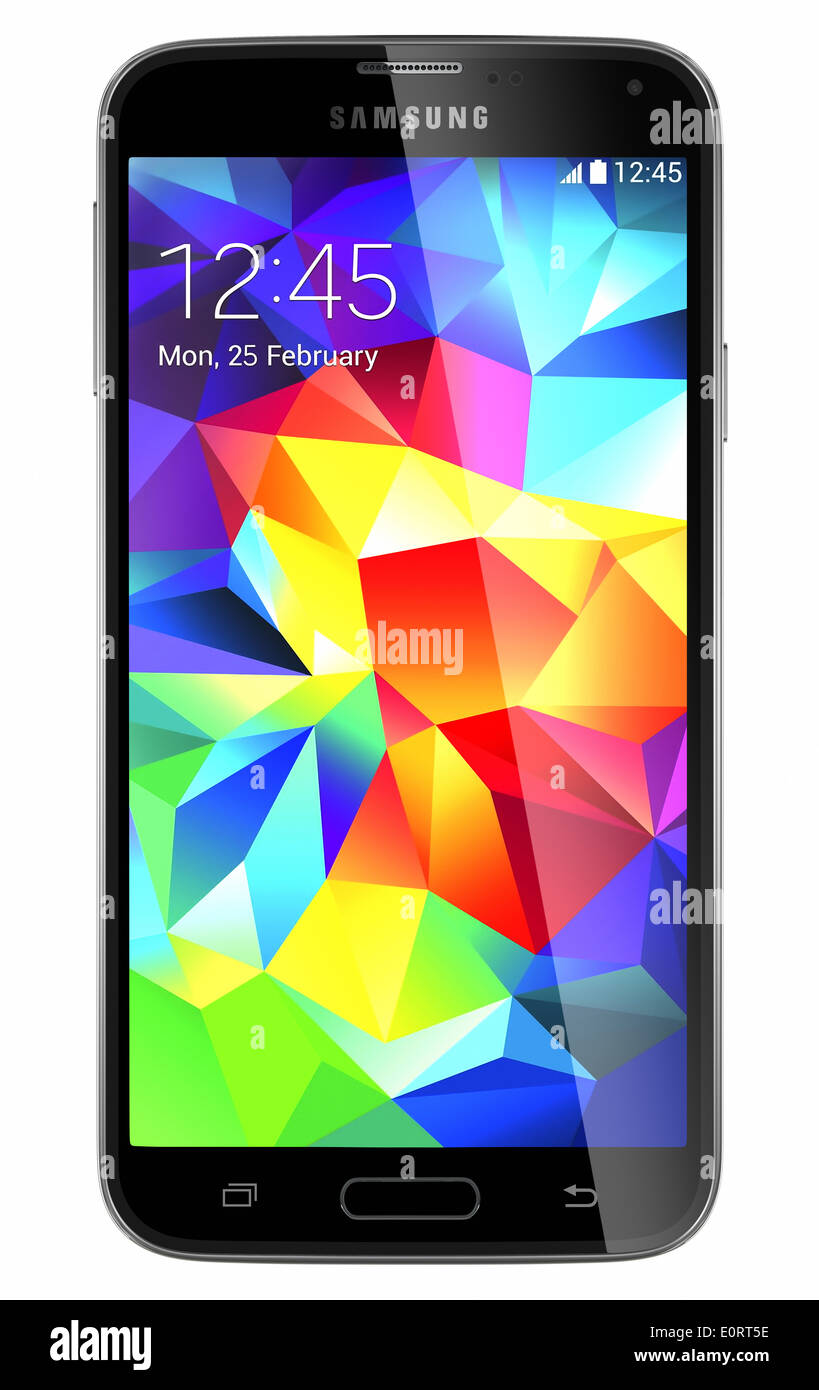 Samsung Galaxy S5 ist das neueste Smartphone von Samsung und Unterstützung 5,1 Zoll Stockfoto