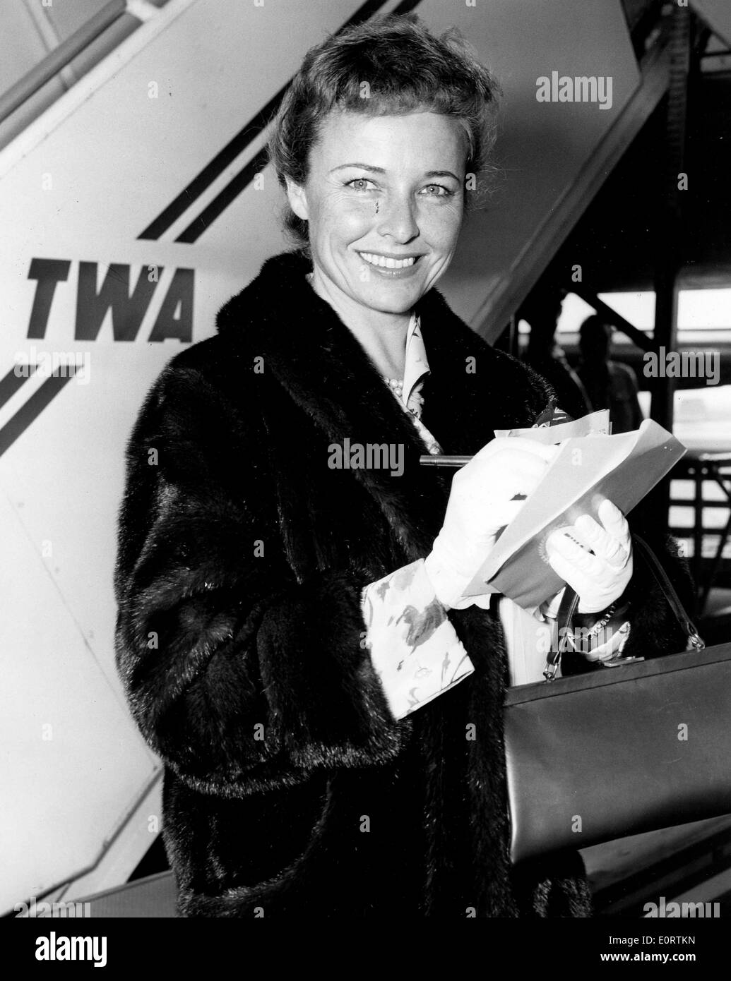 Schauspielerin Doris Day boarding eines TWA Jet-Streams Stockfoto