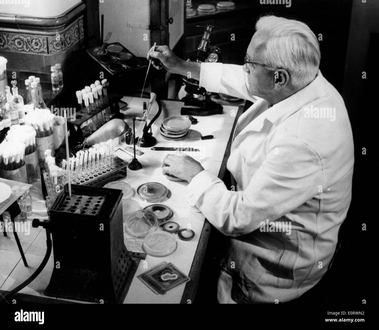Biologe Alexander Fleming arbeitet in seinem Labor Stockfoto