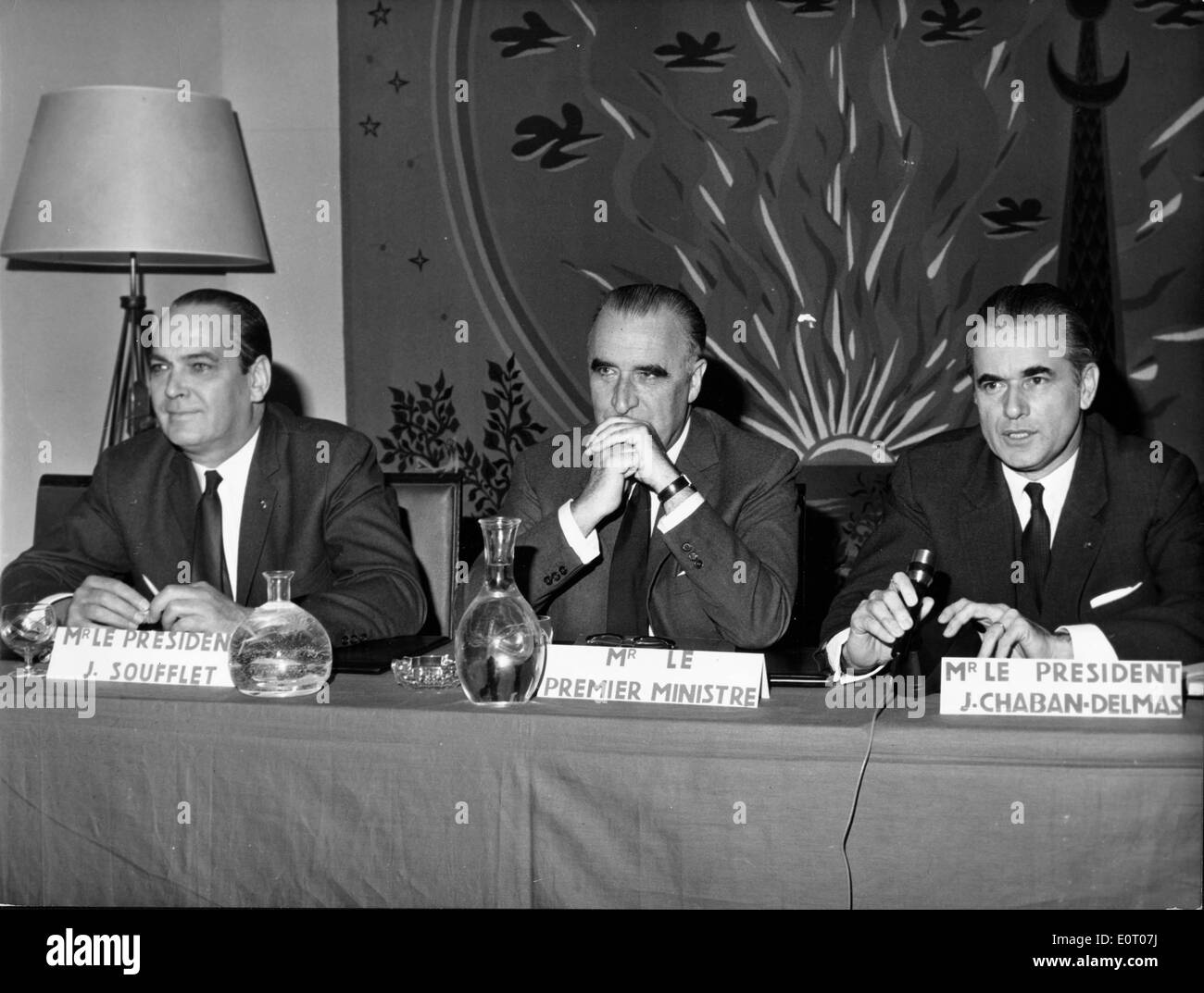 Georges Pompidou auf einer Pressekonferenz Stockfoto