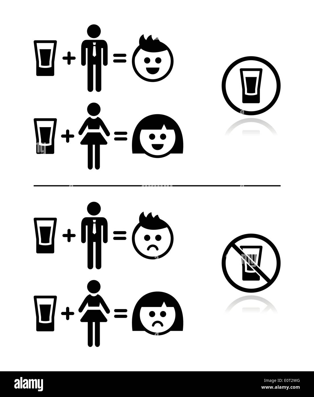 Menschen trinken Alkohol - traurig und glücklich Flächensatz Symbole Stock Vektor