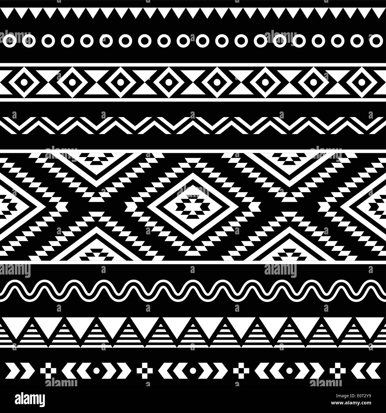 Stammes-nahtlose aztekische weiße Muster auf schwarzem Hintergrund Stock Vektor