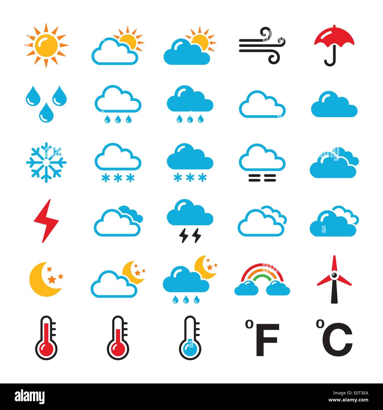 Wettervorhersage-bunte Vektor-Icons set Stock Vektor
