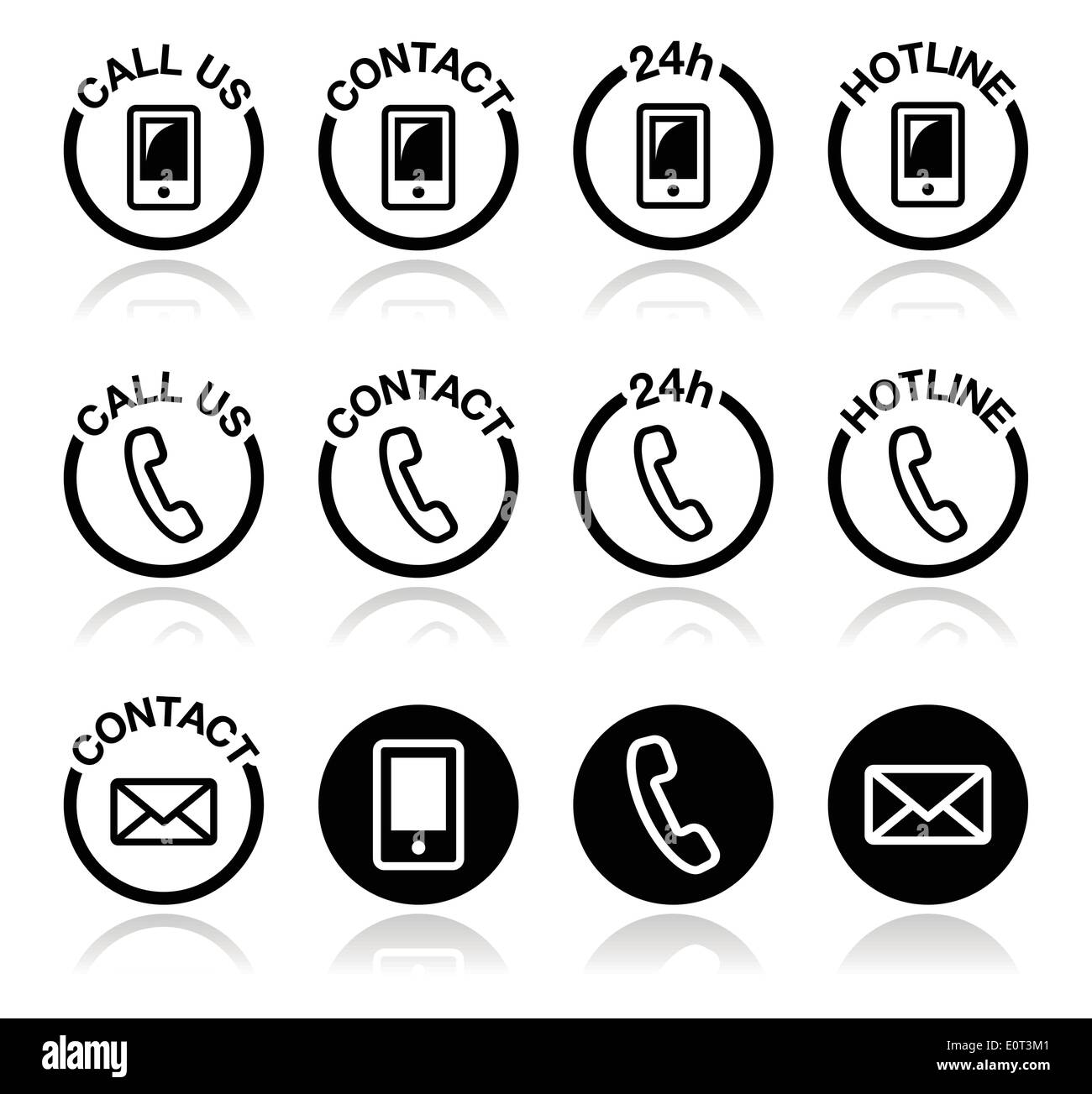 Kontakt, Hotline, 24h Hilfe Icons set Stock Vektor