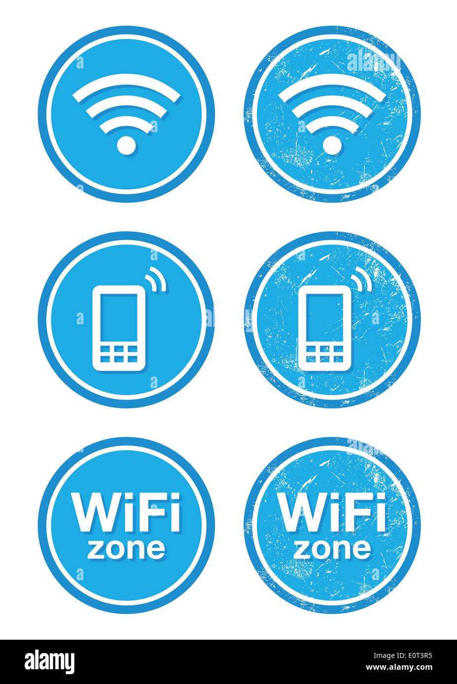 WiFi Internet Zone Blau Vintage Etiketten Satz Stock Vektor
