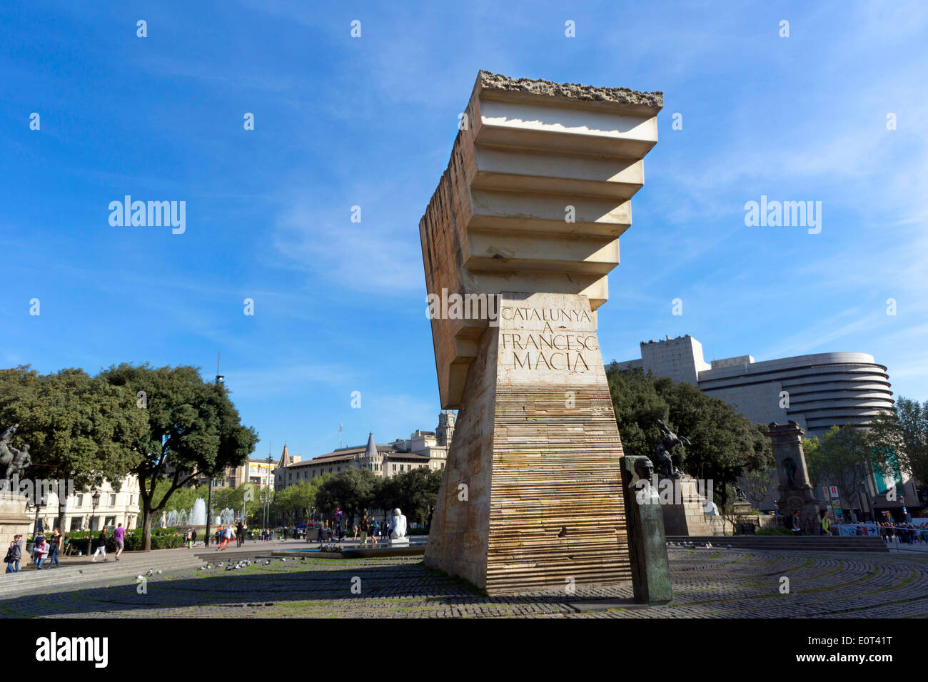 Denkmal für Francesc Macia, Plaça de Catalunya in Barcelona, Spanien Stockfoto