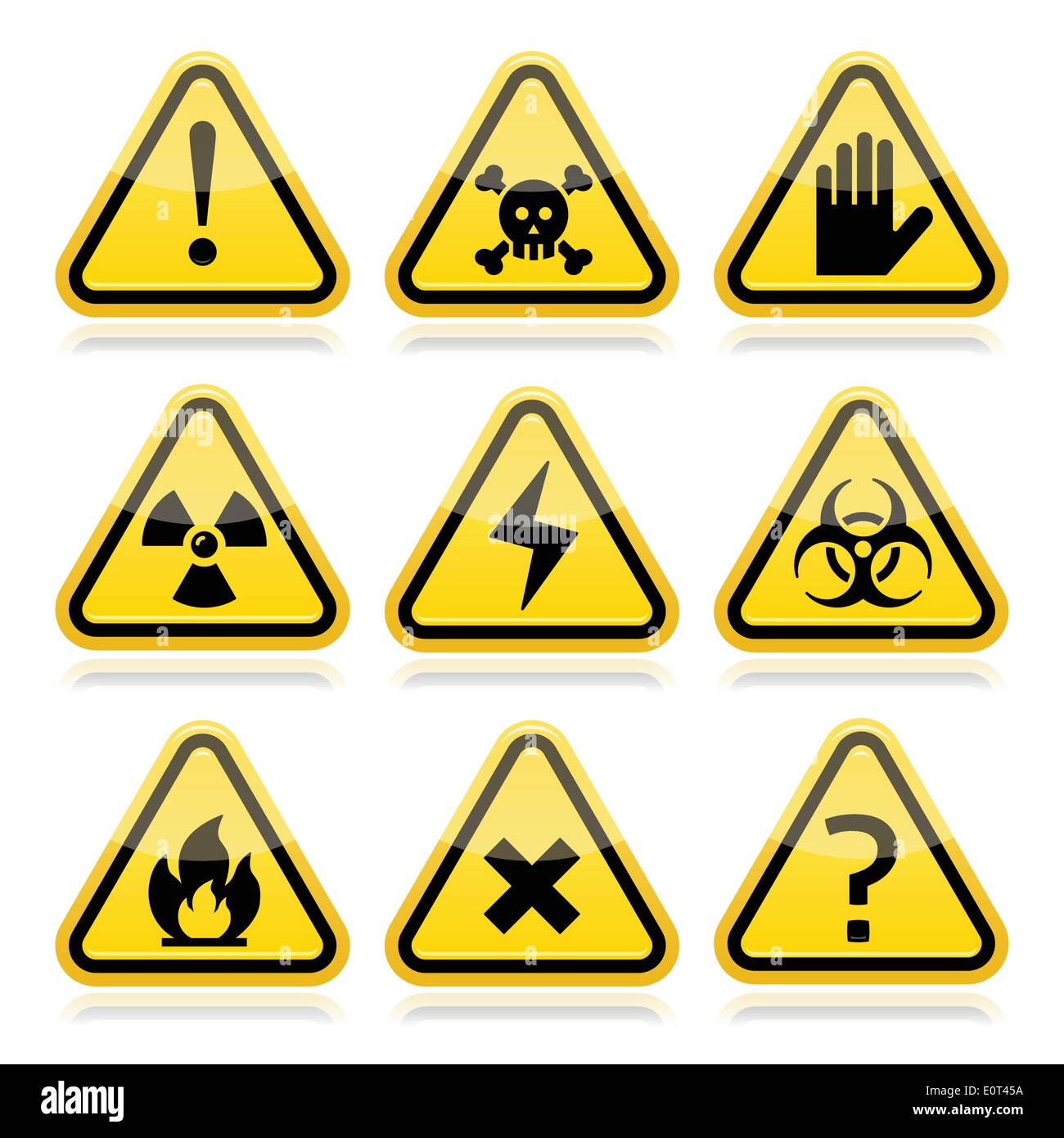 Gefahr, Gefahr, Warnung moderne Dreieck-Zeichen-set Stock Vektor