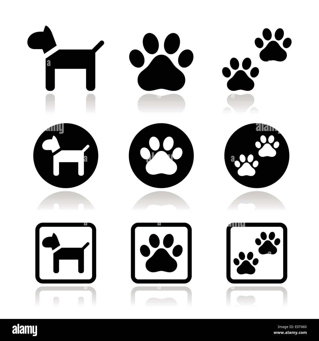 Hund, Pfote Drucke Vektor-Icons set Stock Vektor