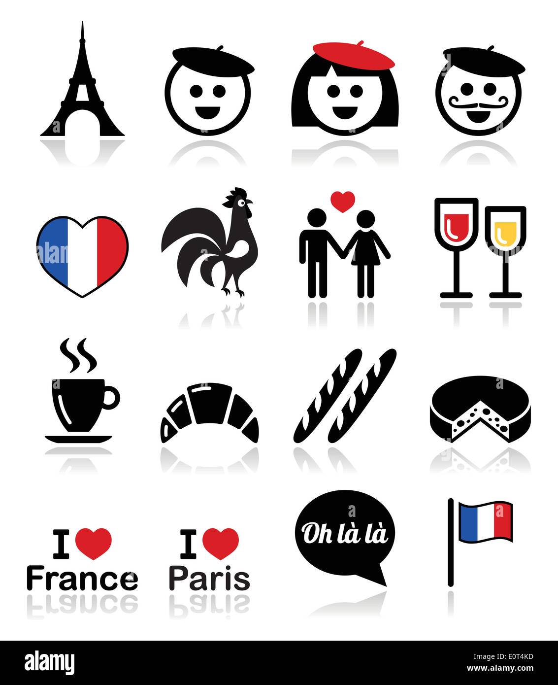 Frankreich, ich liebe Paris-Vektor-Icons set Stock Vektor