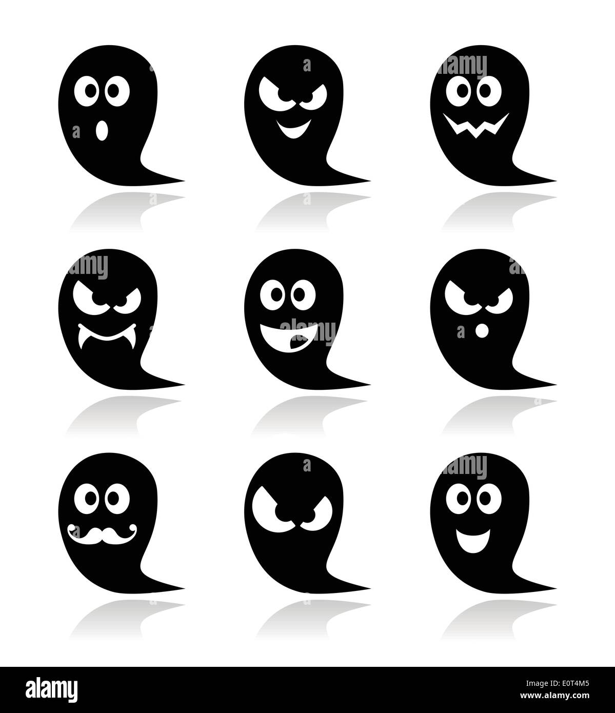 Halloween-Gespenst-Vektor-Icons set - beängstigend, freundlich, fröhlich Stock Vektor