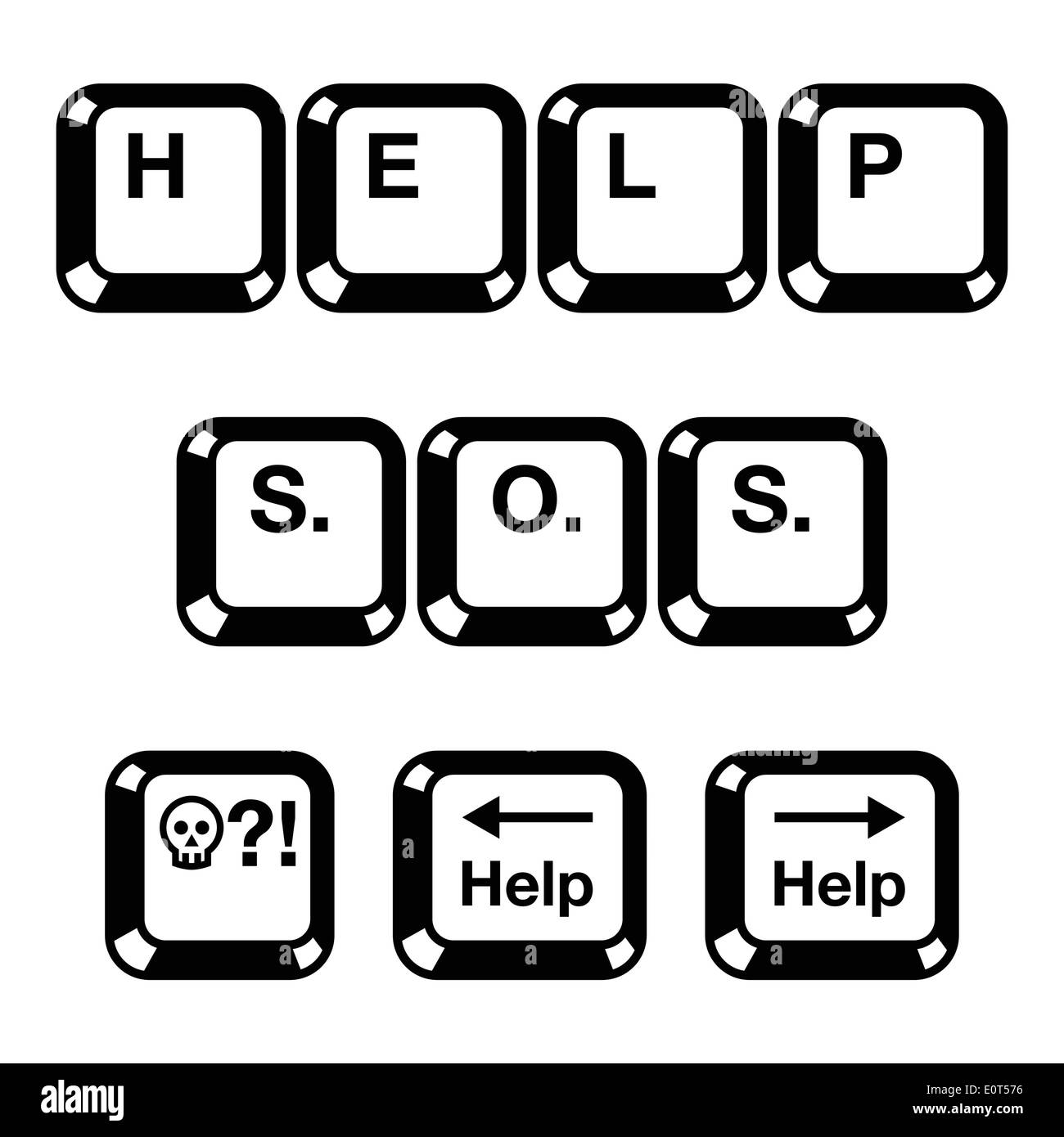 Tastatur Tasten Schaltflächen-Symbole - Hilfe, SOS Stock Vektor