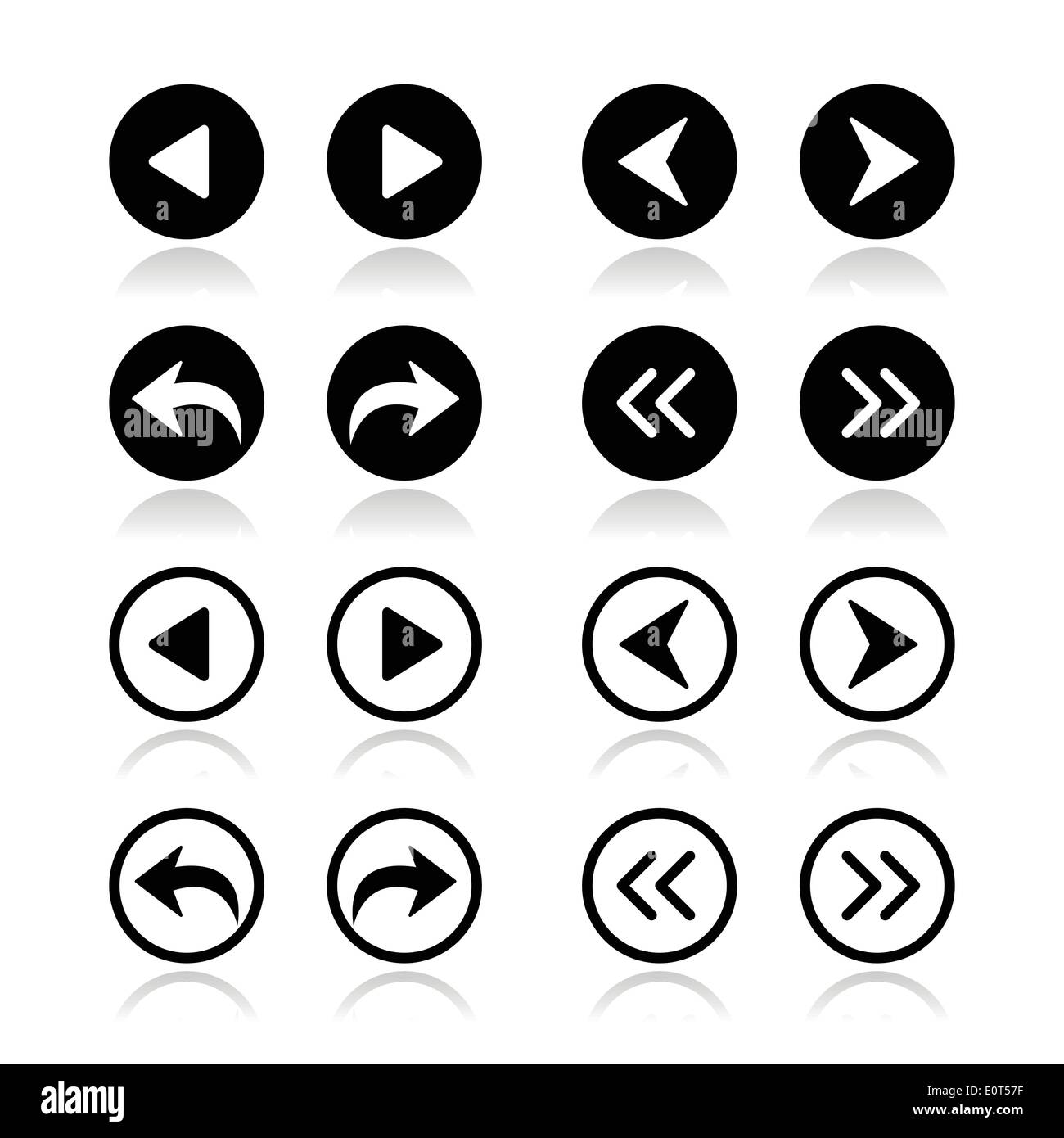 Pfeile links und rechts Runde Icons set Stock Vektor