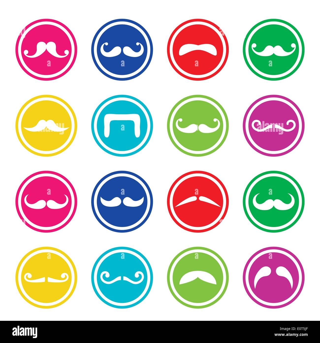 Bart oder Schnurrbart runden bunten Vektor-icons Stock Vektor