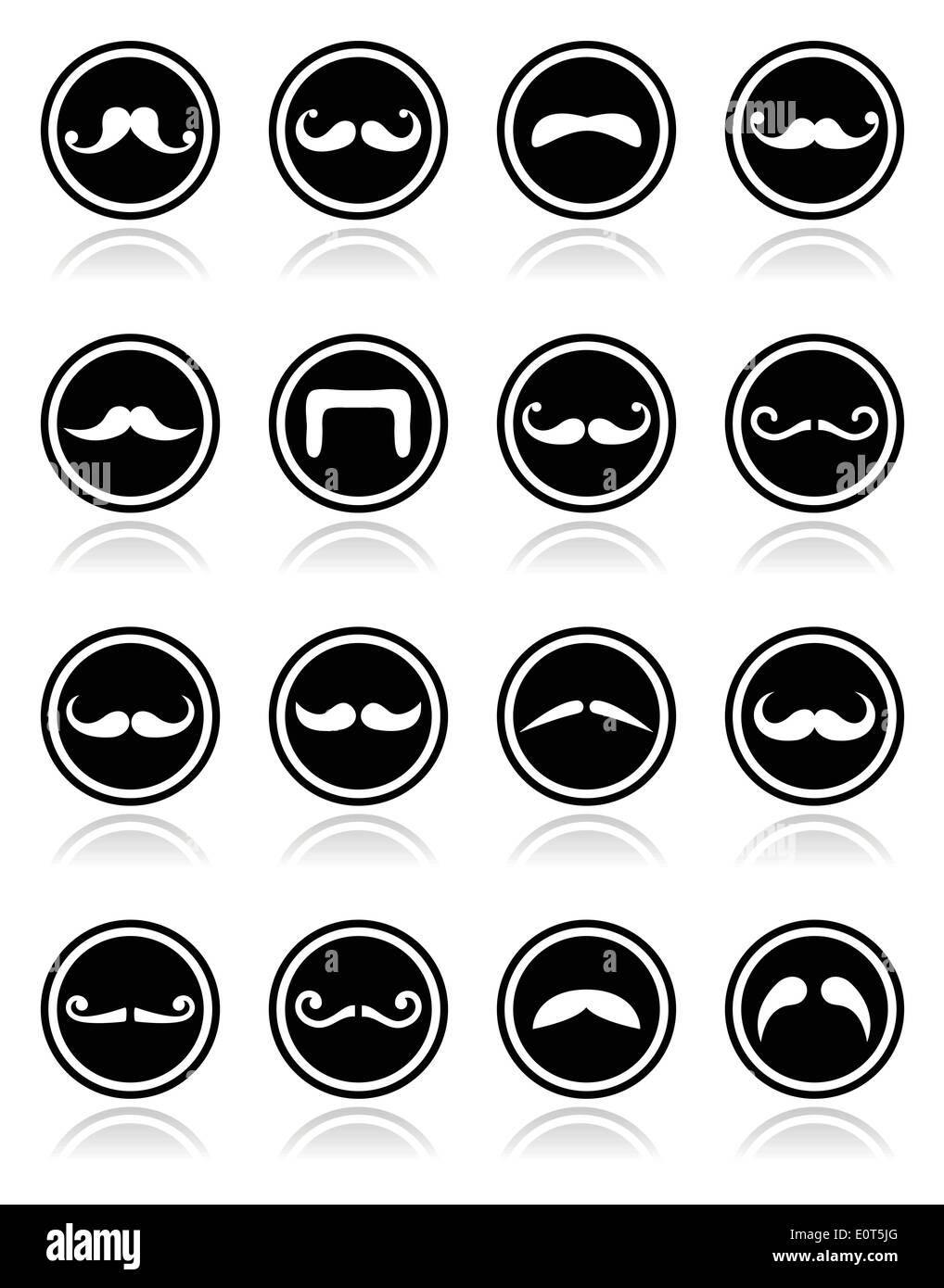 Bart oder Schnurrbart Runde schwarze Vektor-icons Stock Vektor