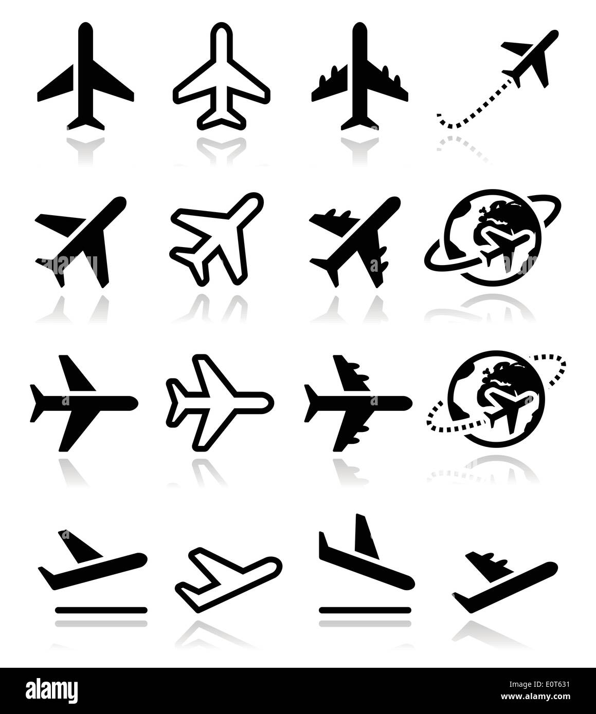 Flugzeug, Flug, Flughafen-Symbole-set Stock Vektor