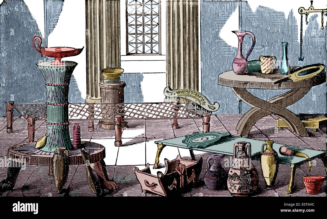 Ein Labor wie in Pompeji gefunden. Museum der Antike, 1882. Gravur. Spätere Färbung. Stockfoto