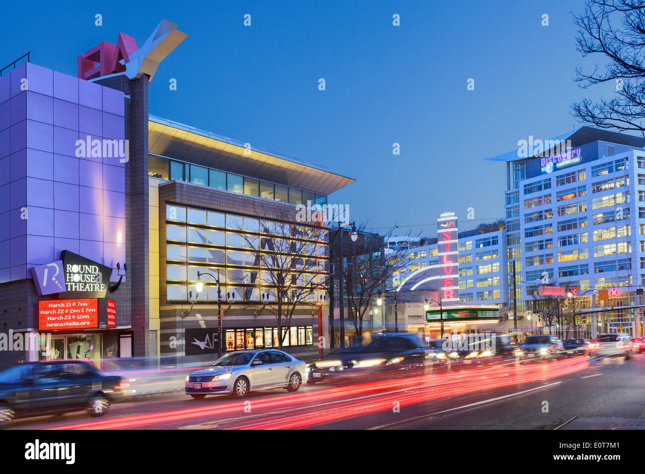 AFI Silver Theatre and Cultural Center und Discovery Communications, Silver Spring, Maryland. Stockfoto