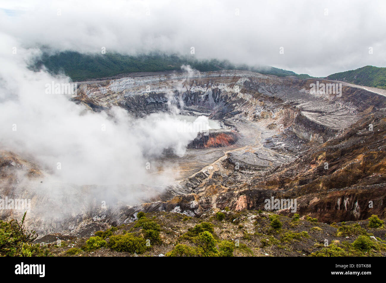 Dämpfen, Rauch aus dem Kratersee des Poas Vulkan in der Nähe von San Jose in Zentral Costa Rica Stockfoto