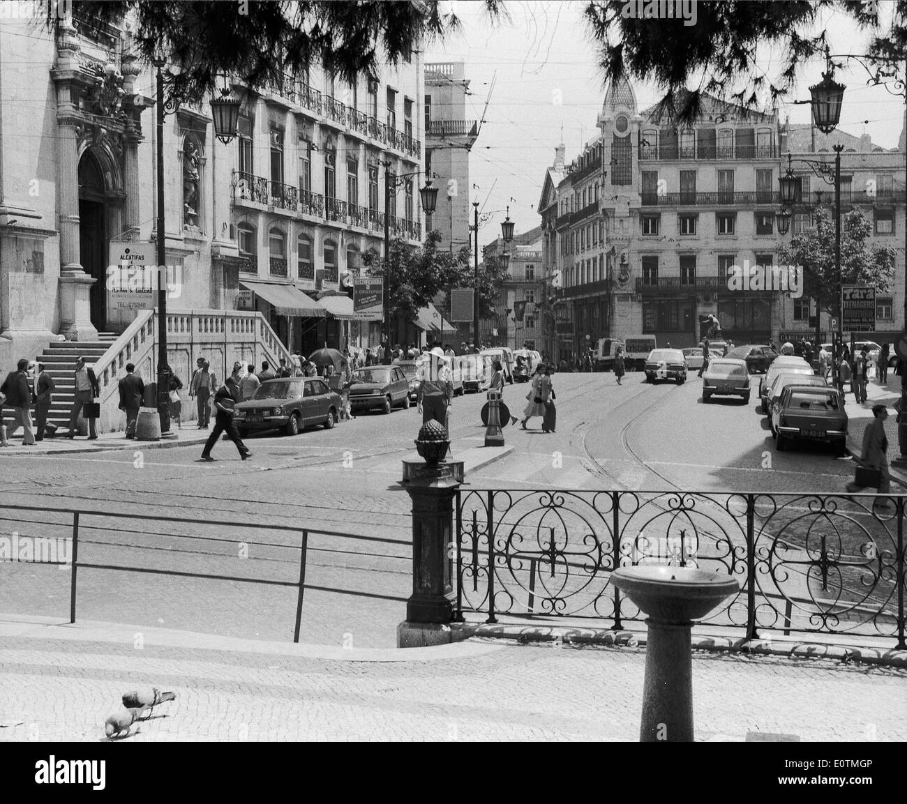 Ein Foto von Largo do Chiado in Lissabon, Portugal, das den pulsierenden öffentlichen Platz und seine historische und kulturelle Bedeutung im Herzen der Stadt einfängt. Stockfoto