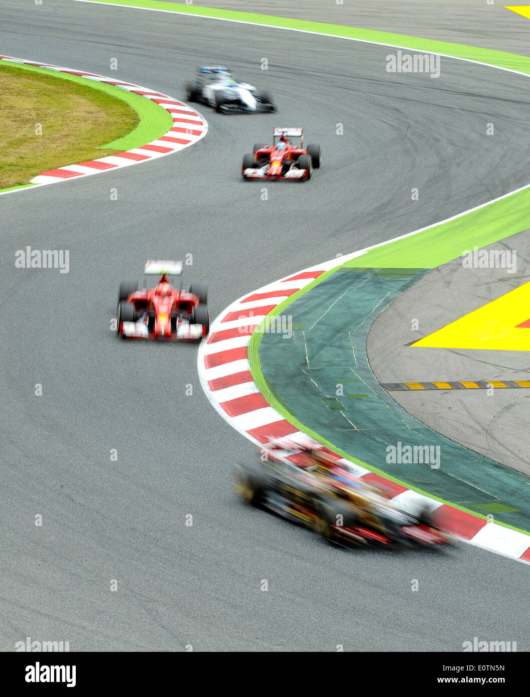 Motorsport-9. bis 11. kann 2014, Circuit de Catalunya, Barcelona, Spanien, zielstrebiger Grand Prix von Spanien---Rennwagen verschwommen Stockfoto