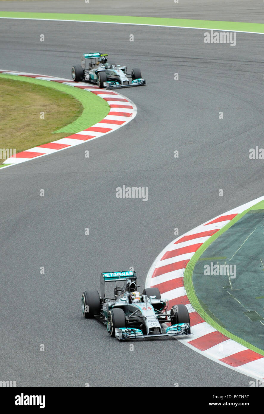 Formel 1 Grand Prix von Spanien 2014---Lewis Hamilton (GBR), Mercedes-Benz F1 W05 und Nico Rosberg, Mercedes-Benz F1 W05 Stockfoto