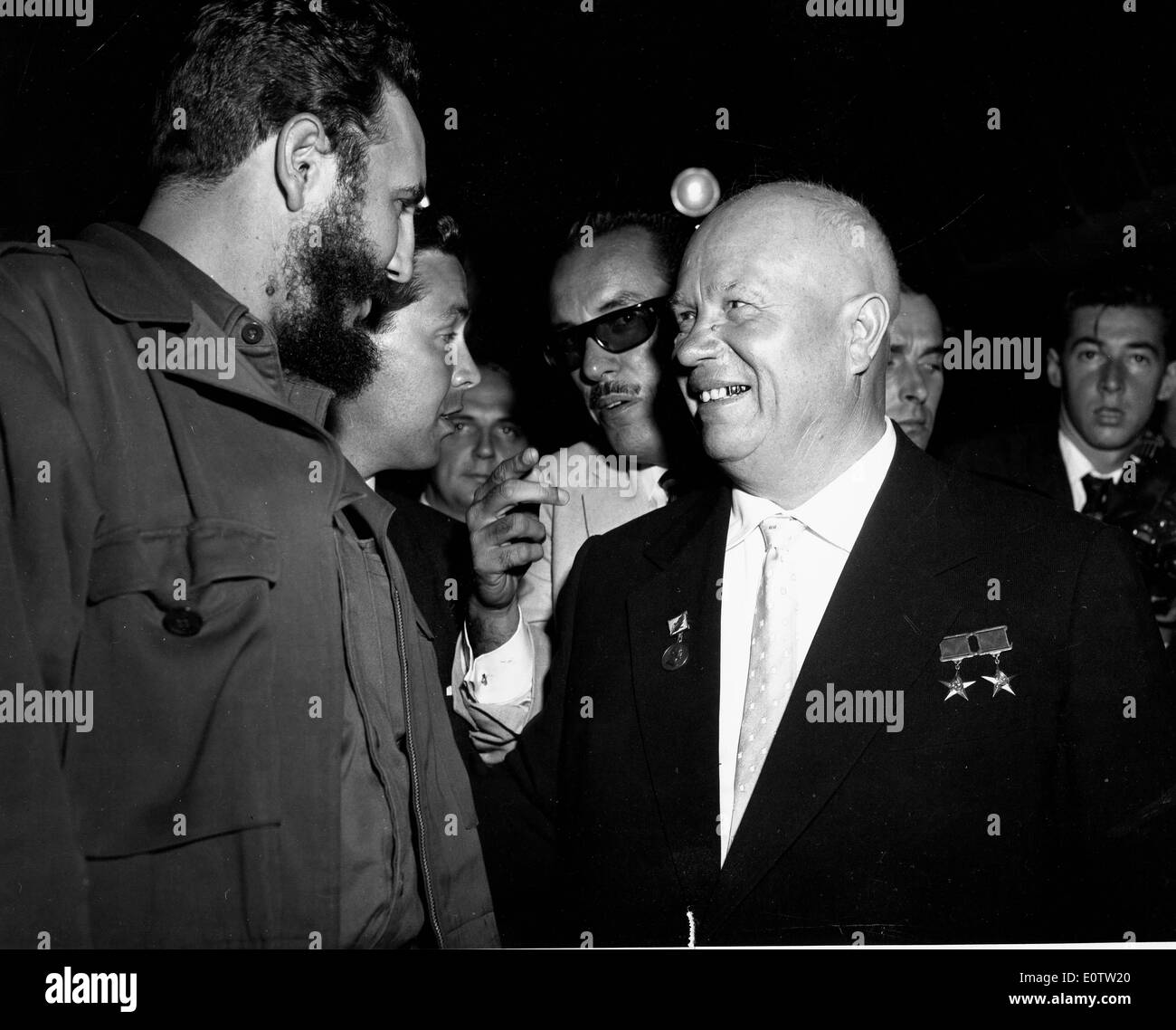 Nikita Chruschtschow und Fidel Castro an der Generalversammlung Stockfoto