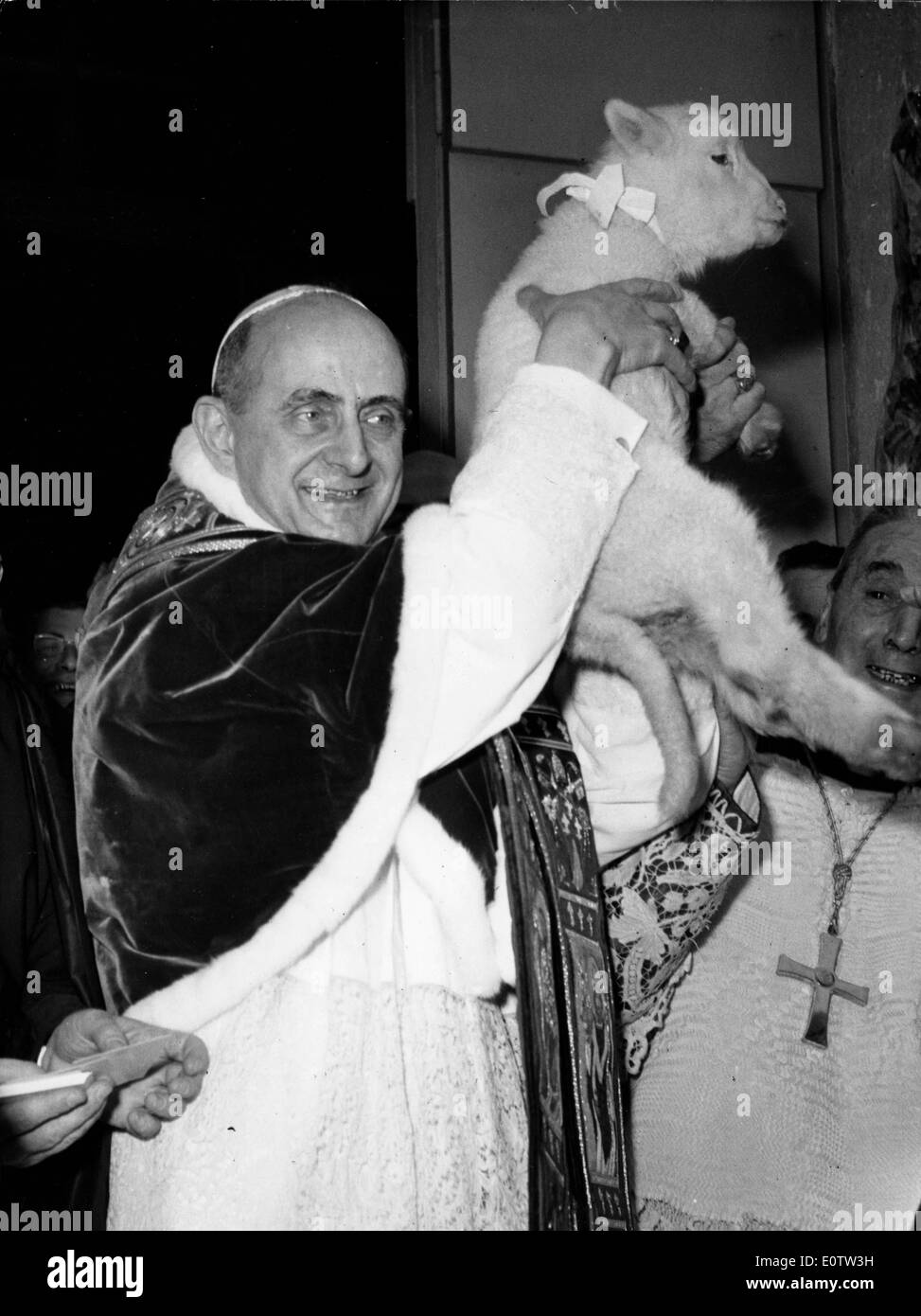 Papst Paul Vl segnet ein Baby Lamm Stockfoto