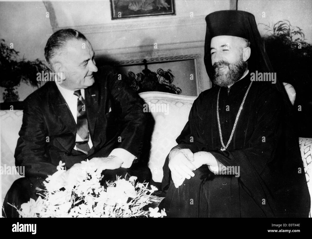 Erzbischof Makarios III Gespräche mit Präsident Johnson Stockfoto