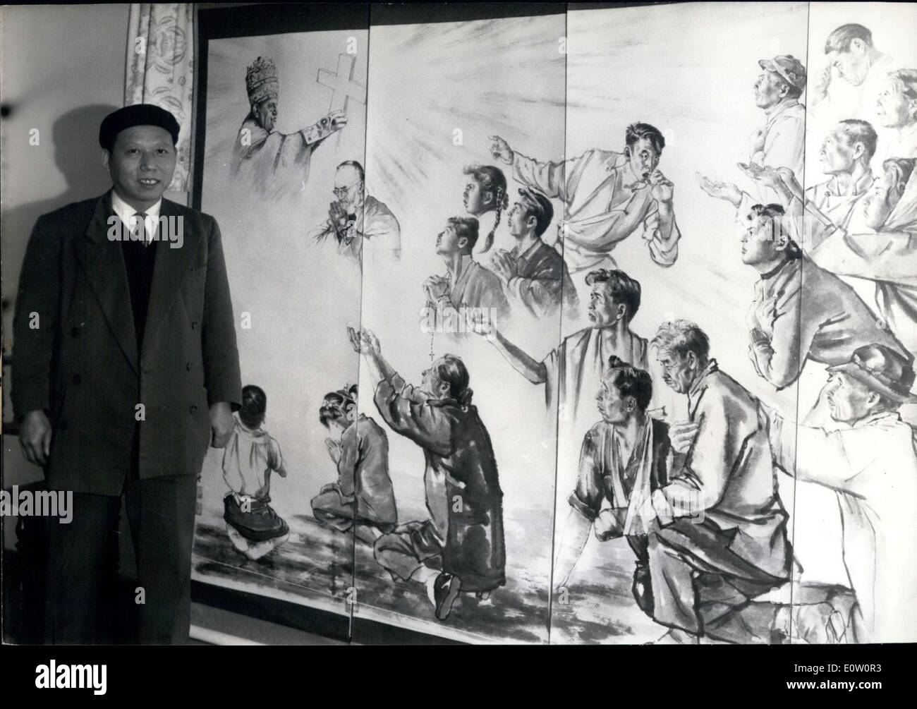 4. November 1960 - Kuo-Ming-Chiao und Kunstwerke auf der Ausstellung in Frankreich Stockfoto